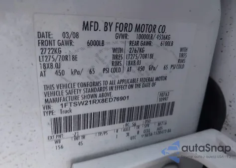 2008 Ford F-250 Fx4/Harley-Davidson/King Ranch/Lariat/Xl/Xlt z USA, uszkodzony, nr VIN 1FTSW21RX8ED76901